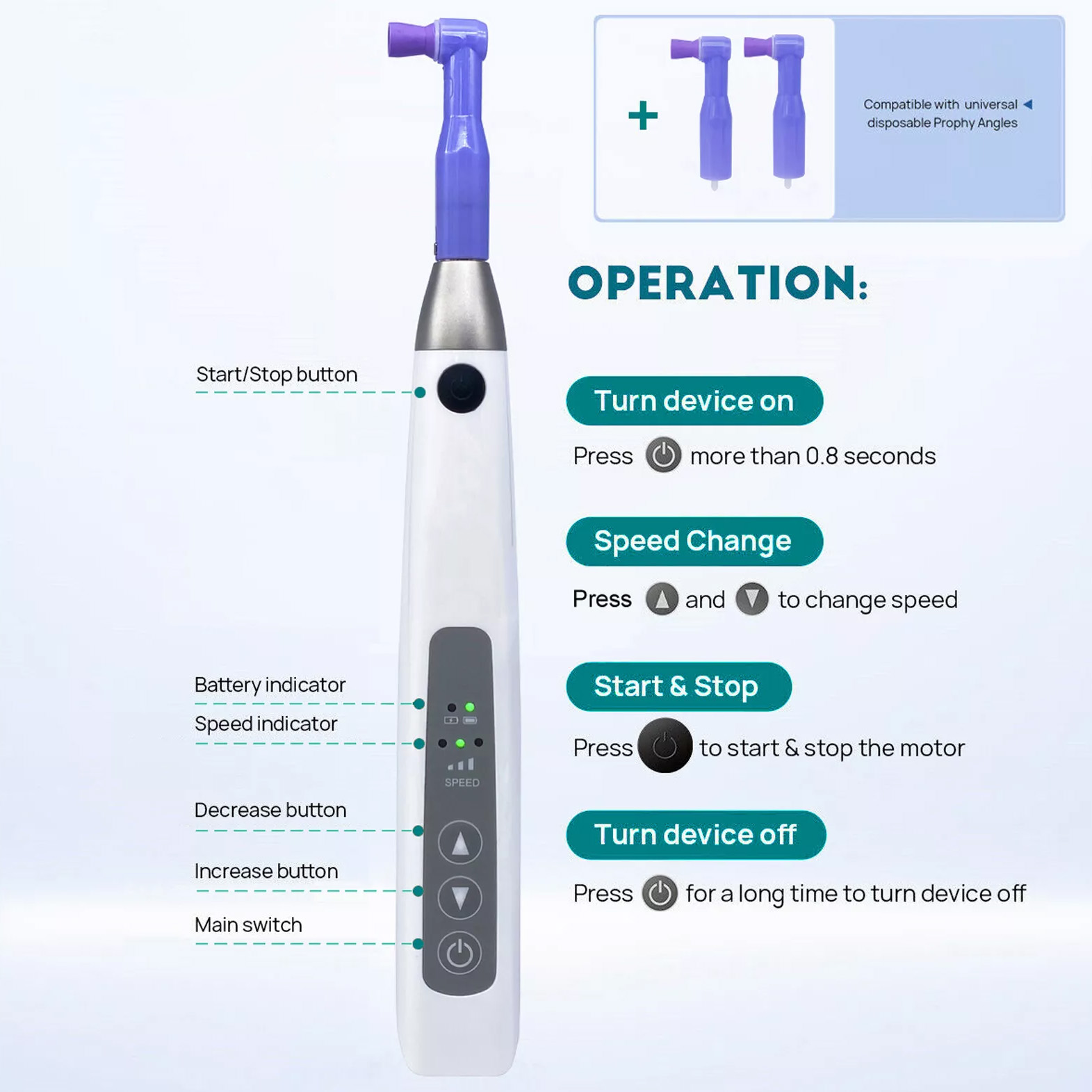 Betterway I-Prophy Dental Electric Cordless Hygiene Prophy Handpiece 360° Swivel